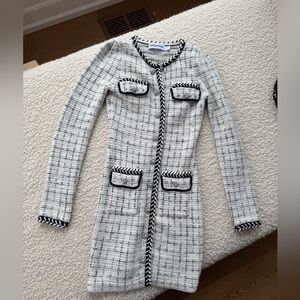 Self-Portrait Cream and Black Tweed Longline Jacket Dress